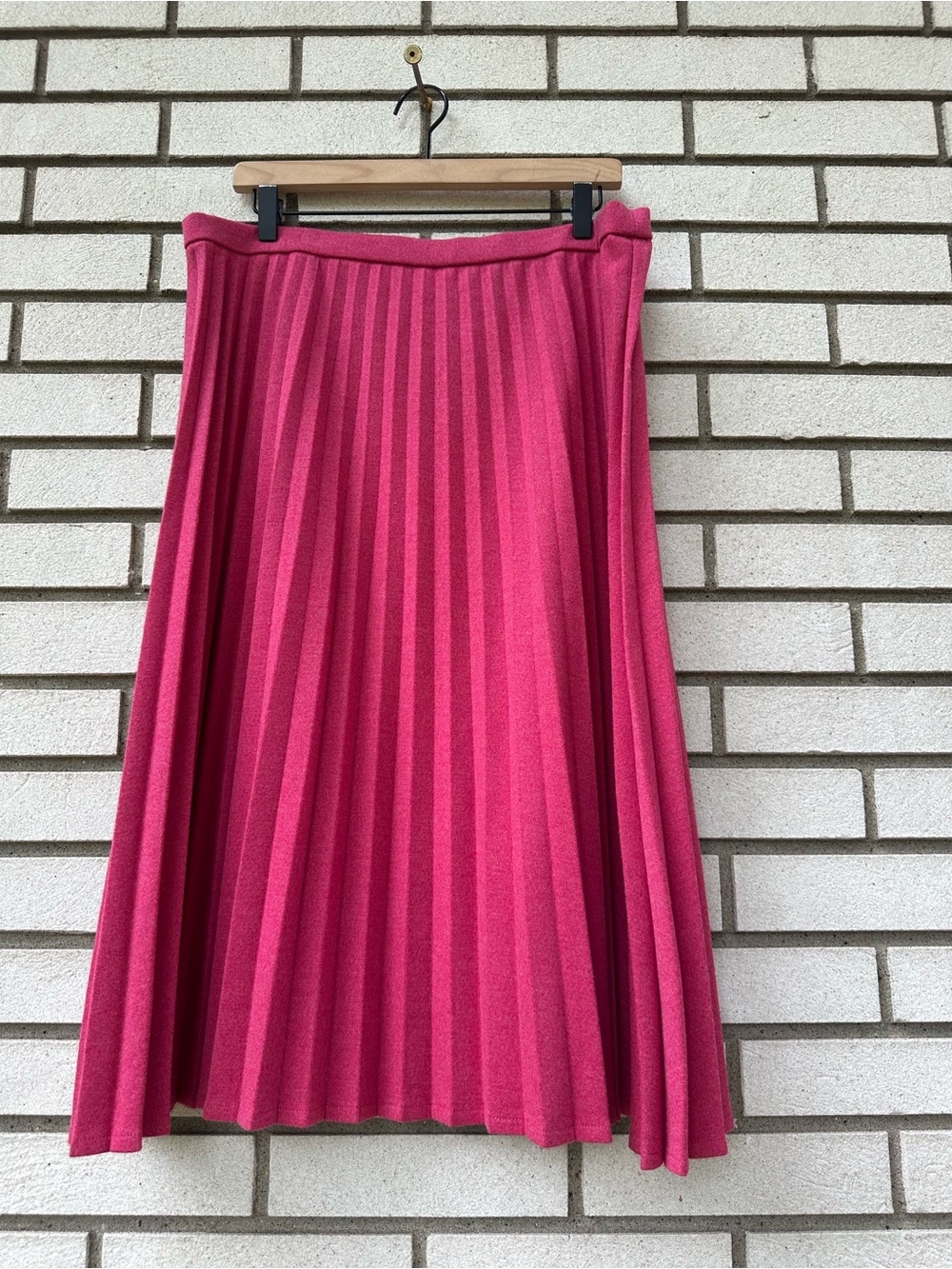 Vintage Hooper 100% Wool Pink Pleated A Line Midi Skirt Pull On 18 USA Preppy